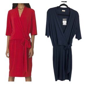 NWT  Malene Birger Night Blue Short sleeve V-Neck Qizi Midi Wrap Dress Size XS